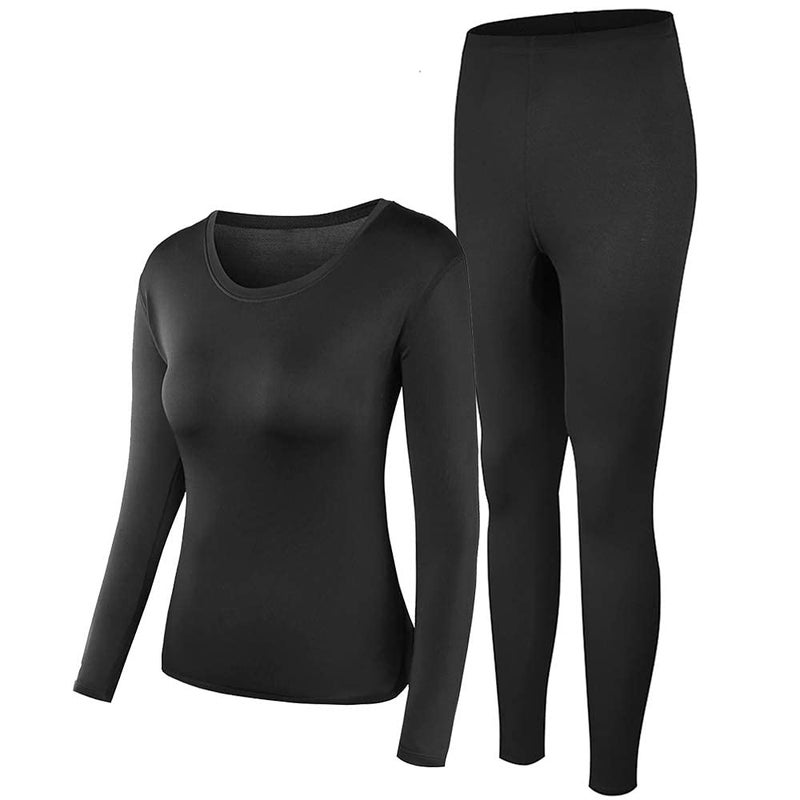PISIQI Thermal Underwear Women Ultra-Soft Long Johns Set Base Layer Skiing Winter Warm Top & Bottom Black - Image 1
